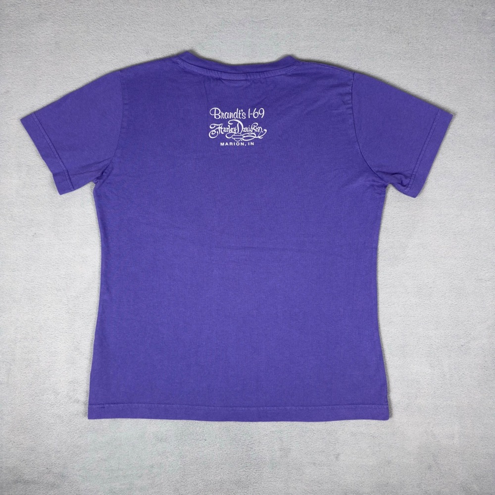 Harley Davidson Brandt's I-69 Marion IN Women's V-Neck Tee Purple Metallic M - Picture 2 of 7